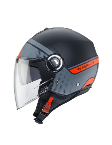 Casco Jet Riviera V Caberg Elite Negro Mate Antracita Naranja