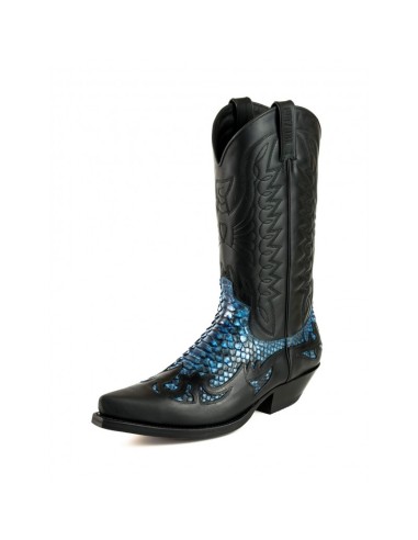 BOTA COWBOY CRAZY OLD NEGRO PITÓN AZUL
