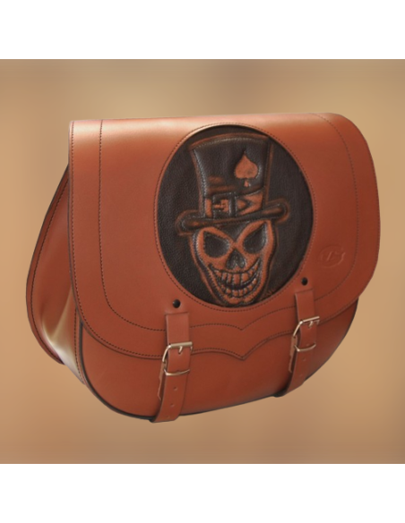 ALFORJA PIEL SPARTA SKULL HAT MARRÓN CUERO