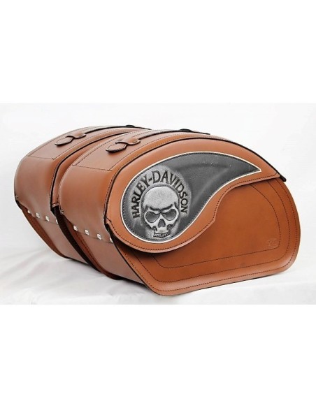 ALFORJAS RIGIDAS VENDETTA HARLEY DAVIDSON SKULL MARRÓN