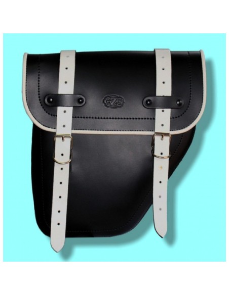 ALFORJA PIEL CENTURION HCO AMORT IZDA NEGRO/BLANCO SPORTSTER H.D