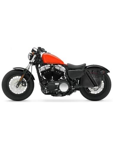 ALFORJA PIEL ULISES HILO NARANJA IZDA HCO AMORT PARA SPORTSTER H.D