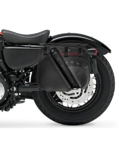 ALFORJA PIEL ULISES HILO NARANJA IZDA HCO AMORT PARA SPORTSTER H.D