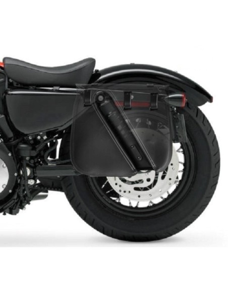 ALFORJA PIEL ULISES HILO NARANJA IZDA HCO AMORT PARA SPORTSTER H.D