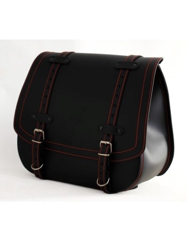 ALFORJA PIEL ULISES HILO NARANJA IZDA HCO AMORT PARA SPORTSTER H.D