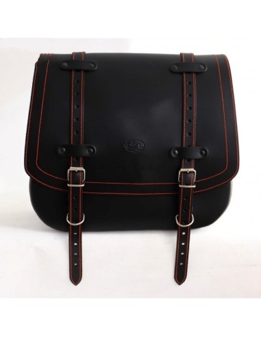 ALFORJA PIEL ULISES HILO NARANJA IZDA HCO AMORT PARA SPORTSTER H.D