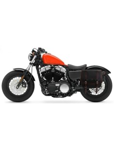 ALFORJA PIEL ULISES HILO NARANJA IZDA HCO AMORT PARA SPORTSTER H.D
