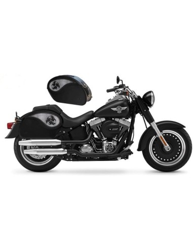 ALFORJAS RIGIDAS PIEL VENDETTA TRIBAL ASPAS PARA SOFTAIL FAT BOY SPECIALH.D