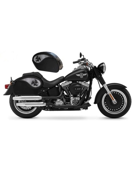 ALFORJAS RIGIDAS PIEL VENDETTA TRIBAL ASPAS PARA SOFTAIL FAT BOY SPECIALH.D