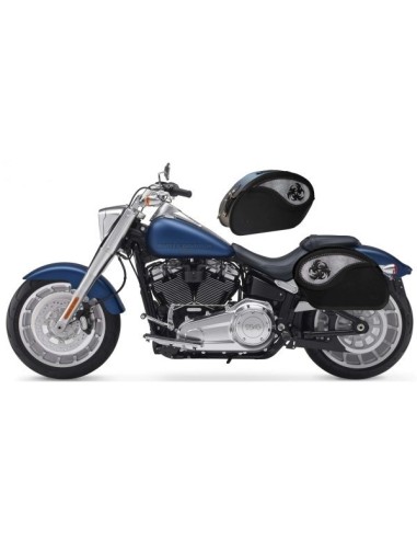 ALFORJAS RIGIDAS PIEL VENDETTA TRIBAL ASPAS PARA SOFTAIL FAT BOY SPECIALH.D