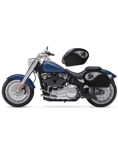 ALFORJAS RIGIDAS PIEL VENDETTA TRIBAL ASPAS PARA SOFTAIL FAT BOY SPECIALH.D