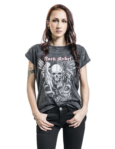 CAMISETA SKULL WINGS ROCK REBEL para Camisetas Chica