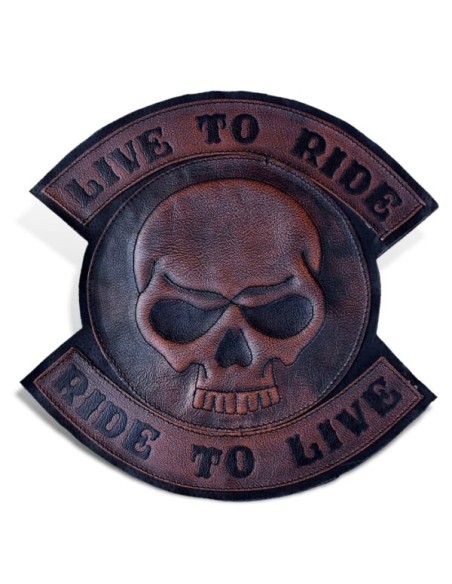 PARCHE DE ESPALDA PIEL LIVE TO RIDE SKULL ROJO para Parches