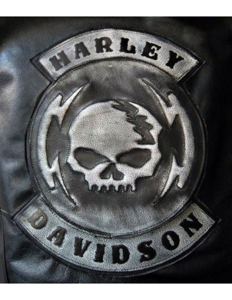 PARCHE DE ESPALDA PIEL HARLEY DAVIDSON SKULL 2 GRIS