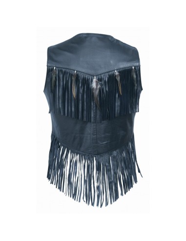 CHALECO PIEL CHICA CON FLECOS Y PLUMAS