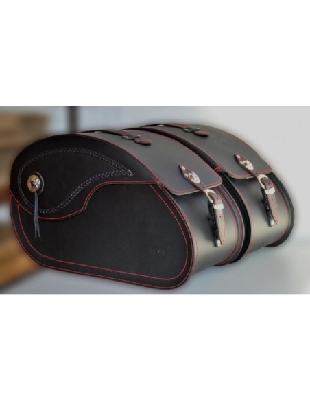 ALFORJAS PIEL NAPOLEÓN BASICA RIGIDAS RED SEWING