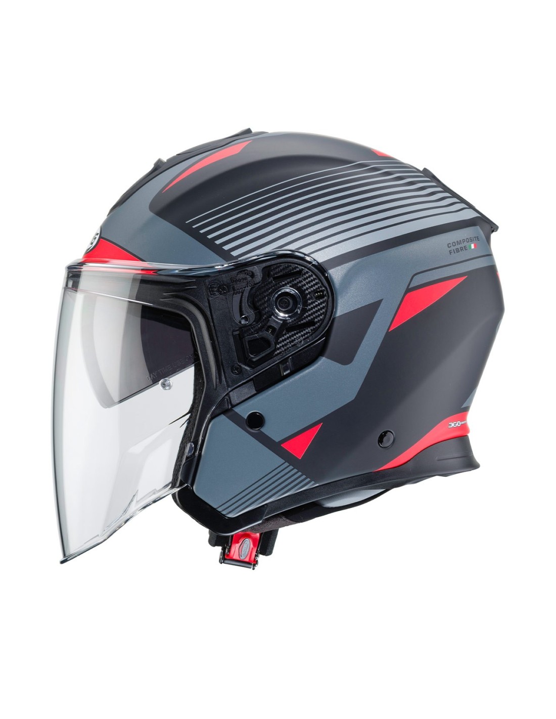 Caberg Flyon Rio Casco Jet - Calotta In Fibra Di Vetro, Doppia Visiera (Trasparente + Fumé) Con PinLock Antigraffio. Interno Lavabile, Aerato, Predisposto Per Interfoni. Chiusura Micrometrica. Taglia Unica.