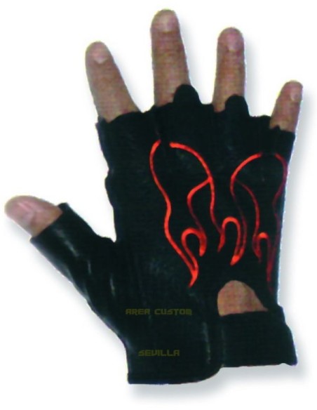 GUANTES CORTOS PIEL LLAMAS NARANJAS
