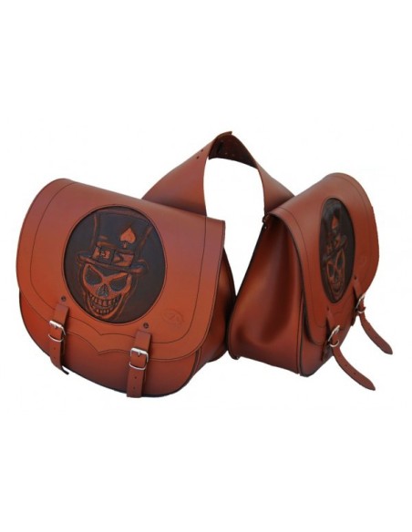 ALFORJA PIEL SPARTA SKULL HAT MARRÓN CUERO