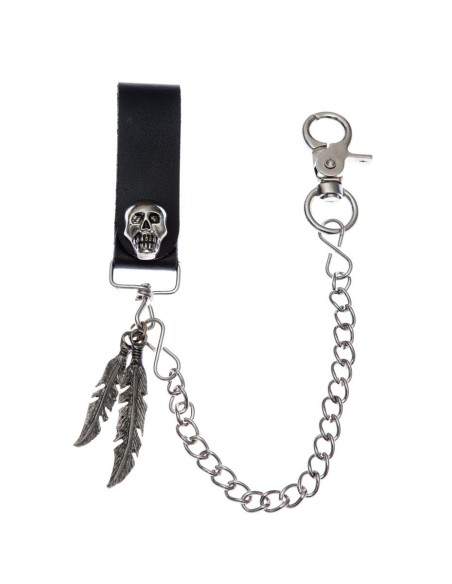 CADENA CINTURON FINA CALAVERA Y PLUMAS